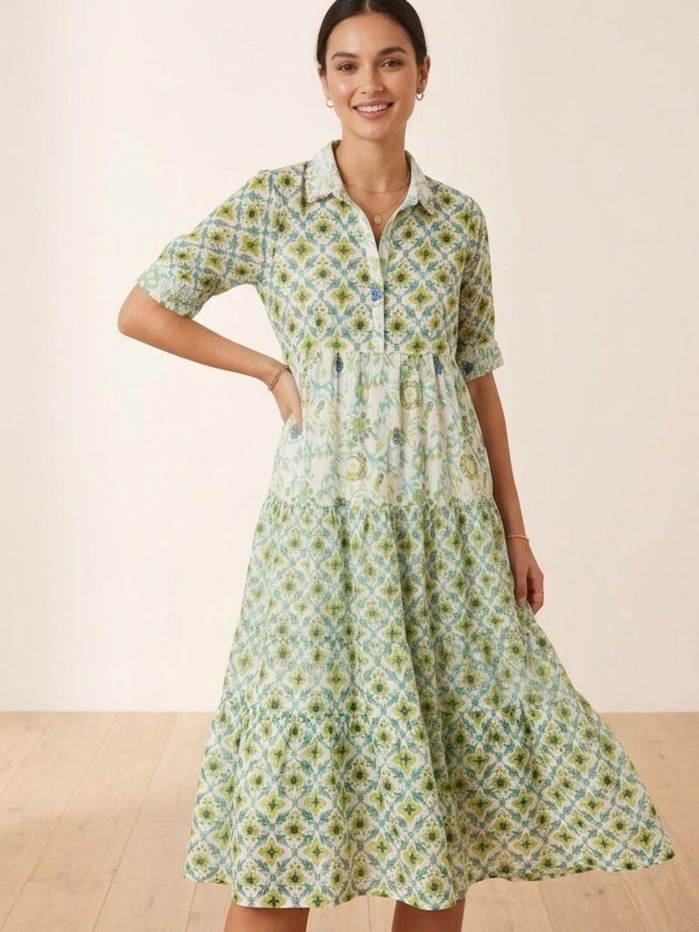 Dolma Green Floral Cotton Lined Lightweight Maxi Dress Cottagecore Women’s S